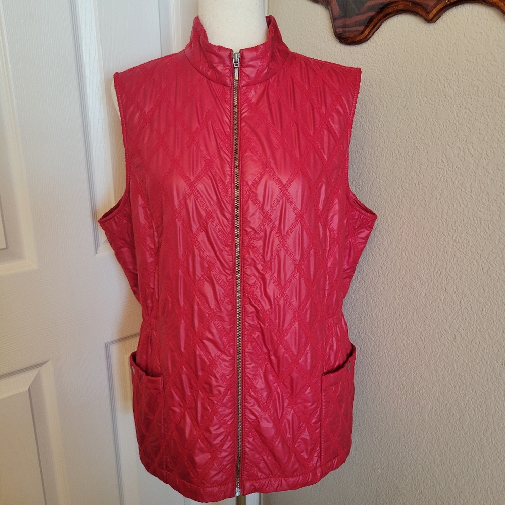 Zenergy By CHICO'S Size 3 Womens Red Full Zip Snap Pocket Insulated Vest